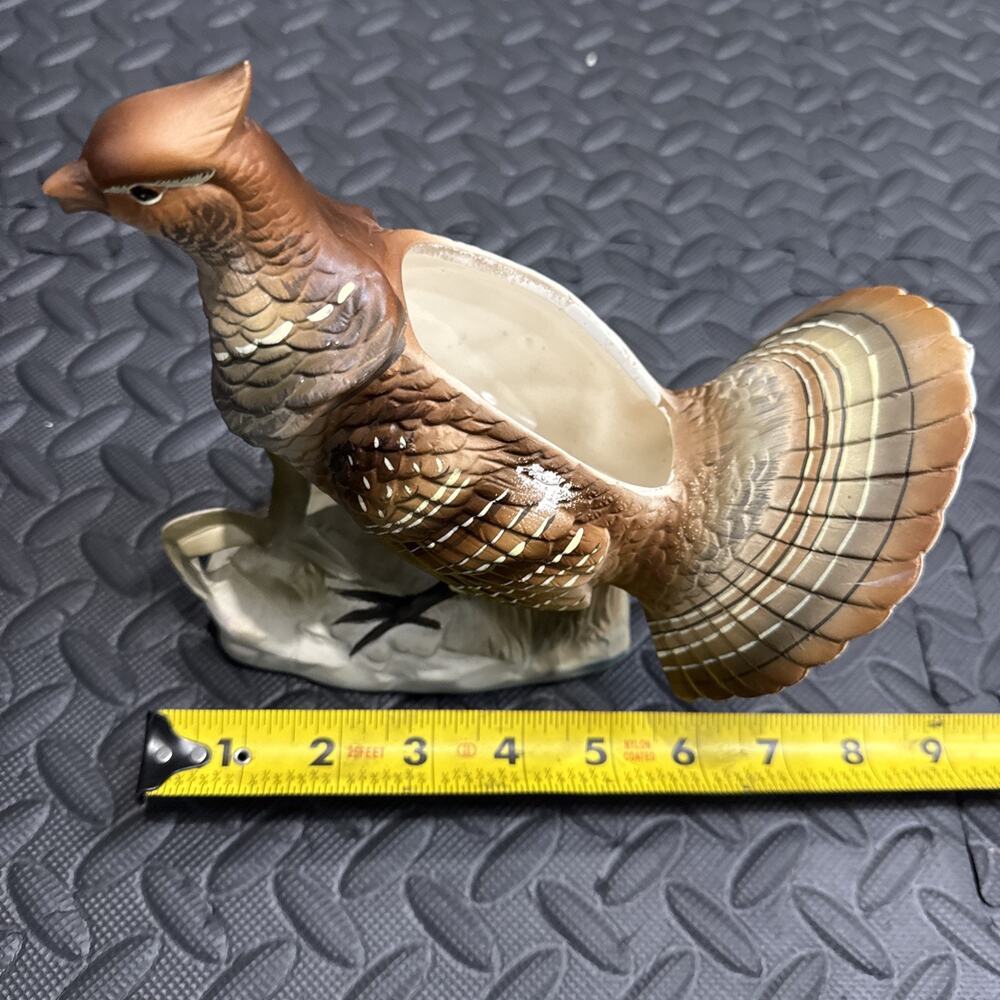 Vintage Lefton China Ruffled Bisque Grouse Bird Figurine With Planter